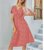 Vestido Midi de lunares para mujer, Túnica Vintage Bohemia, falda de manga corta, cuello en V, primavera, verano, azul, verde, amarillo, XL, L - details 1