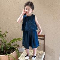 Conjunto de chaleco de mezclilla de verano para niños, nuevo conjunto de dos piezas de color sólido suelto y delgado informal para niña pequeña, ropa para niños - details 4