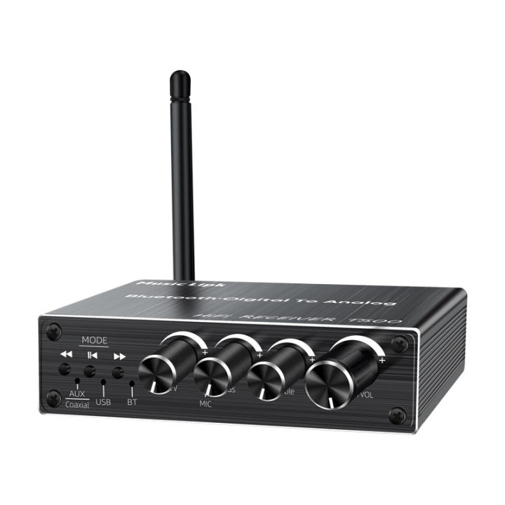 VAORLO Receptor de audio multifunción Bluetooth 5.3+Convertidor coaxial digital a analógico+Reproducción de disco U USB+Micrófono 6.5 Karaoke Carcasa metálica Adaptador inalámbrico 3.5MM AUX RCA para amplificador de altavoz de TV