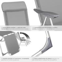 Conjunto Sillas Jardín Exterior de Aluminio, Respaldo Regulable y Reposacabezas, Conjunto Sillas Terraza Resistentes a Intemperie, Transpirable, Patas Reforzadas - 2 Tumbonas Gris - details 7