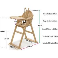 Trona Plegable de Madera, Natural, Silla alta para bebé y niño pequeño, Preensamblada, Elegante, Práctica y Ahorro de Espacio - details 3