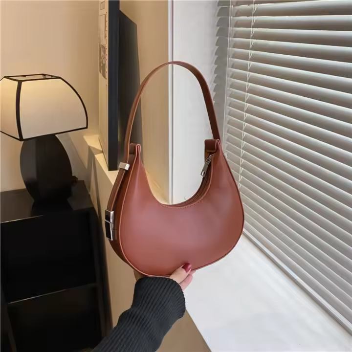 Bolso Hobo de media luna para mujer, bolso de diseñador de lujo, cuero PU suave, Color puro, hombro cruzado - 1