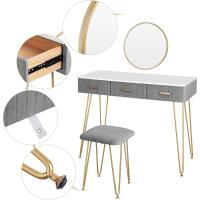 Mesa de Maquillaje Redonda con 3 Cajones Juego de Mesa Tocadora con Taburete - details 12