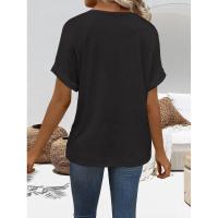 Tops de moda de color sólido con cuello en V, ropa popular coreana, camiseta holgada de manga corta de verano para mujer. - details 22