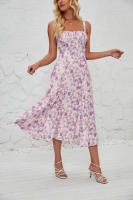 Vestido midi de satén con tirantes finos para mujer, abertura frontal, hueco - details 16