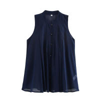 OUWU- Blusa Lisa Para Mujer, Tops Holgados Con Cuello Redondo, Camisas De Gasa Sin Mangas, Chaleco Clásico Sencillo A La Moda Para Oficina Para Mujer - details 0