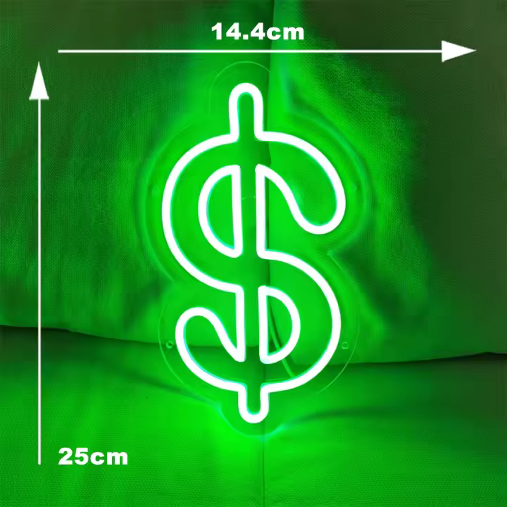 Letrero de neón para dinero, luz decorativa multiusos para colgar en la pared, letrero de dólar, luz de neón, decoración de habitación, decoración de regalo de Navidad, lámpara de mano - 1