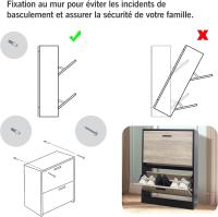 Mueble zapatero de 12 pares - Estantería de gran capacidad para vestíbulo o pasillo - (ancho) 60 x (profundidad) 24 x (alto) 80 cm - Madera clara blanca - details 95