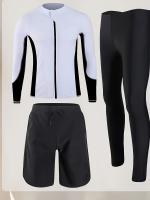 Traje de baño para hombres, de secado rápido de ajuste ceñido traje de buceo, chaqueta de compresión con cremallera de manga - details 1