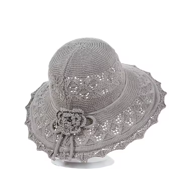 Gorra de Paja de Crochet Ligera y Elegante Sombrero de Playa con Borla Ancha para Mujeres en Verano - 1