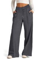 Pantalones femeninos con cordón, cintura elástica, Otoño Invierno, pantalones deportivos para mujer, pierna ancha, moda coreana gris claro - details 7