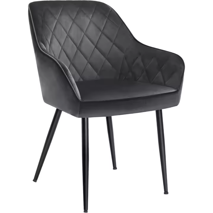 Silla de Comedor de Terciopelo Diseño de Almohadilla con Brazo Ancho de 49cm Patas de Metal - 1