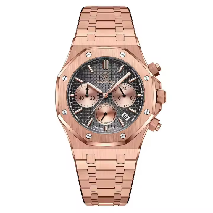 Reloj Cuadrado de Cuarzo Dorado Rosa para Hombres Estilo Clásico Funcional Deportivo de Negocios - 1