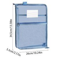 Bolsa de almacenamiento de papel de prueba A4, bolsa de archivos Visible de malla gruesa en forma de L, bolsa de carpeta de archivos con cremallera de partición de tres capas para estudiantes - details 0