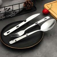 Juego de villa de acero inoxidable, cuchara, tenedor, cuchillo, villa, camping, cocina, exterior, ordenador portátil, 3 piezas por juego - details 1