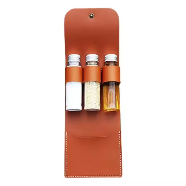 Juego de botellas para exteriores, bolsa de condimentos de cuero plegable portátil, impermeable, gran capacidad, - 1