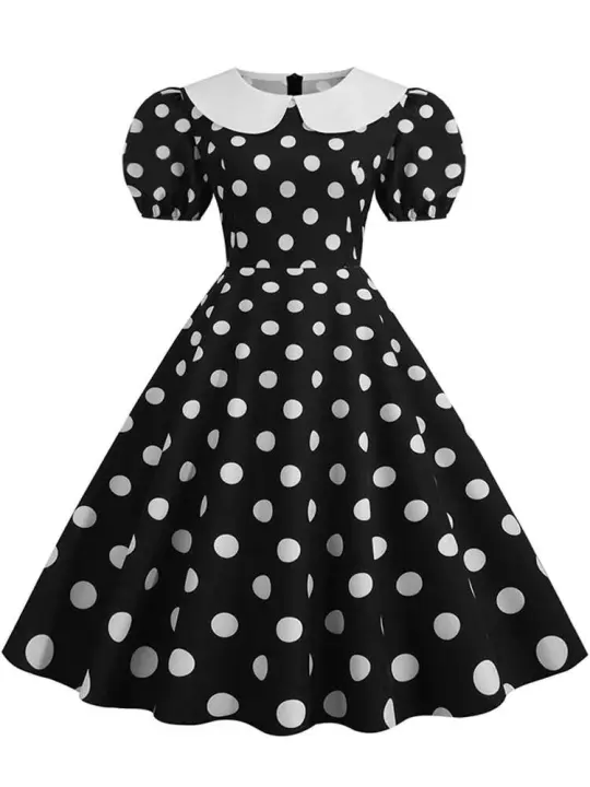 Elegante Vestido de Verano Manga Corta con Volantes Cuello Peter Pan Vintage A-e Midi Largo - 1