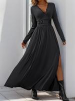 Elegante Vestido de Manga Larga para Mujer Color Sólido, Cuerpo a Justa, Corset, Línea A, Algodón, Chic - details 7