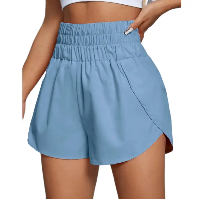 Pantalones cortos de cintura alta para mujer, Shorts informales a la moda, lisos, holgados, deportivos, para correr - 1