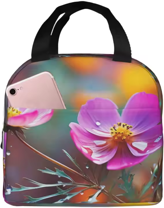 Fiambrera con aislamiento para hombre y mujer, bolsa de mano de flores pequeñas, colorida, reutilizable, para el trabajo y la Oficina - 1