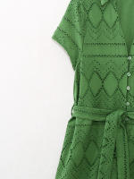 BUNO-2025 nuevo diseño casual y elegante para mujer con vestido estilo camisa con bordado hueco de estilo europeo y americano - details 4