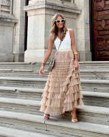Falda Larga De Encaje Multifaceta HOUZHOU Para Mujer Cintura Alta Estilo Bohemio Vestimenta Femenina De Primavera Y Verano Falda De Tule - details 2