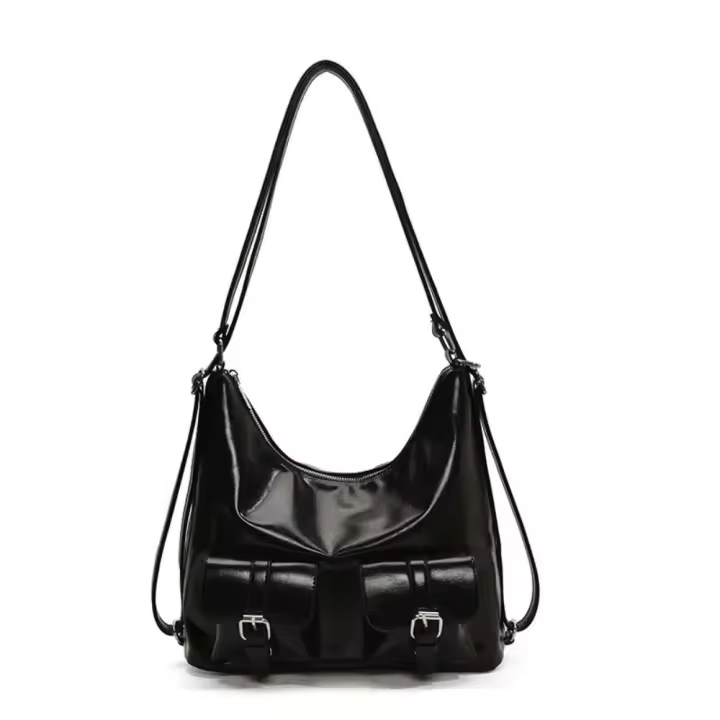 Mochilas con múltiples bolsillos de Color sólido estilo Y2K, bolso cruzado de cuero PU de gran capacidad, bolso de hombro, mochila para mujer - 1