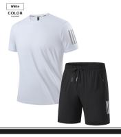 Conjunto casual de talla grande para hombre de pantalones de seda helada con camiseta holgada de manga corta, alta elasticidad, drapeado, conjunto deportivo de secado rápido, tres rayas clásicas, 8XL. - details 12