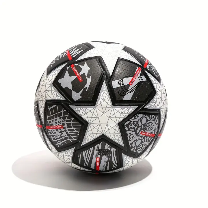 Pelota De Fútbol De Cuero PU, Balón De Fútbol Para Entrenamiento Y Competición, Con Aguja Y Balón rojo, 1 unidad - 1