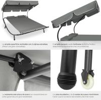 Tumbona Doble de Jardín, Tumbona de Playa con Sombrilla Plegable, Tumbona de Piscina para Dos, Tumbona de Jardín Exterior con 2 Ruedas y Cojines, Fácil Montaje, Interior y Exterior - Negro/Negro - details 20