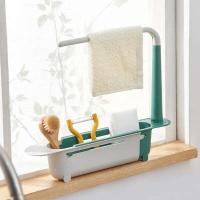 Organizador de grifo Telescc para fregadero de cocina, estante de almacenamiento ajustable para esponja, toalla y jabón - details 9