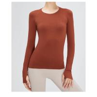 Camiseta deportiva de manga larga para mujer, tejido elástico, transpirable, Color sólido, cuello redondo, Yoga, Top deportivo sin costuras - details 8