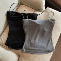 Camisetas sin mangas para mujer con sujetador incorporado, camisetas sin mangas con tirantes finos para mujer, camisetas informales - details 2
