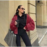 Chaqueta Bomber de Cuero para Mujer Arayas Casuales con Cremallera Chaquetas de Manga Larga Sueltas con Borla Moda 2024 - details 4