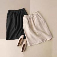 Faldas de algodón de verano para mujer, Falda recta para vacaciones, bolsillos con cintura elástica, faldas informales sólidas Vintage - details 1