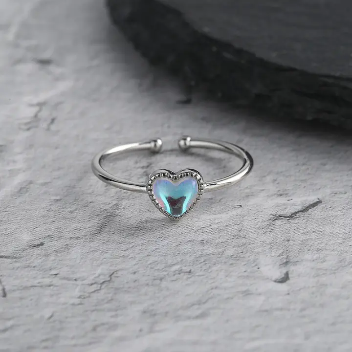 Nueva moda cuento de ballena sirena azul hoja verde Color plata anillos de dedo apilable piedra lunar para mujer joyería regalo Dropship - 1