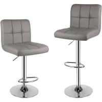 Taburete de Bar de Juego de 2 Altos de Cocina Silla de Bar de Cuero Sintético Regulable en Altura con Resaldo y Reposapiés Giratorio de 360° para Cocina, Mostrador, Bar Negro - details 8