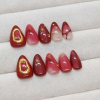 Estampado de Almendra Francesa Uñas Rojas Biodegradables con Adhesivo Diseño de Estrella Única - details 2