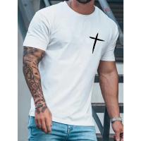 Camisetas sencillas con diseño de cruz para hombre, camisetas de manga corta con estampado 3D de cuello redondo, ropa informal suelta, camisetas - details 1