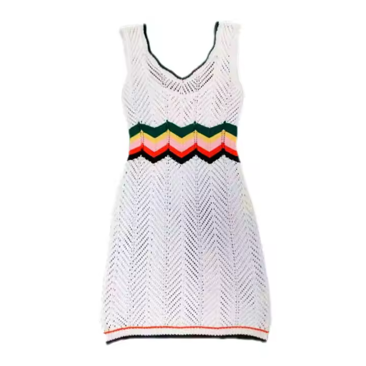 Vestido sin mangas calado de longitud media de punto arcoíris estilo bloque de color sin mangas para mujer - 1