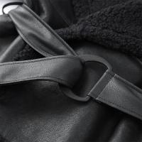 Chaqueta Larga de Lana de Oveja con Detalles de Parche Abrigo de Invierno Cálido con Cinturón y Bolsillo Moda Callejera Femenina 2024 - details 13