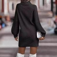 Vestido de punto para mujer, mini vestidos de fiesta, color sólido, cuello alto, estético, elegante y bonito, Kpop - details 2