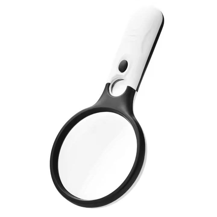 Lupa de vidrio portátil de doble lente 3LED en blanco y negro - 1