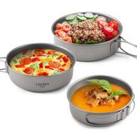 Lixada - Tazón de cena de titanio ultraligero, sartén, mango plegable, villa, suministros VIE para acampar al aire libre - details 3