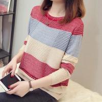 Suéter a rayas moradas para mujer, Jersey de punto fino, versión coreana, holgado, con gancho, Top informal, novedad de 2025 - details 6