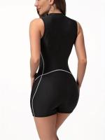 Traje de Baño de Alta Elasticidad para mujer, Traje de Baño de Una Pieza, Cuello Redondo, Cremallera, Surf, Buceo, Deportes - details 1