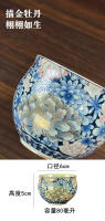 Ru kiln juego de kung fu de cerámica cubierto de tres piezas de peonía dorada de filigrana azul y blanca, juego de tazas de té de cuenco grande para el hogar - details 20