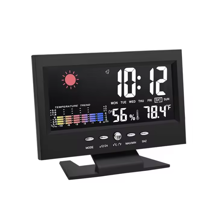Estación Meteorológica Digital Medidor de Temperatura y Humedad Reloj Termómetro Higrómetro Calendario Tendencia de Temperatura Despertador Electrónico - 1