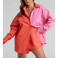 Conjunto de dos piezas de camisa informal de moda con bloques de color y pantalones cortos elásticos de botonadura sencilla - details 14