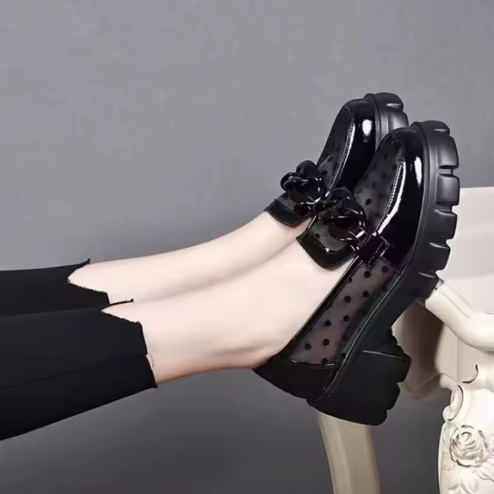 Zapatos de malla de verano para mujer, suela gruesa, un pie, brillantes, pequeños, de cuero, primavera 2025, nuevo estilo británico - 1